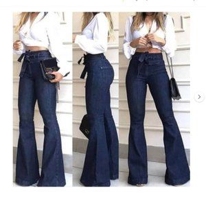 Babysbule Womens Jeans Fashion Ladys High Waisted Stretch Wide Leg Jeans
